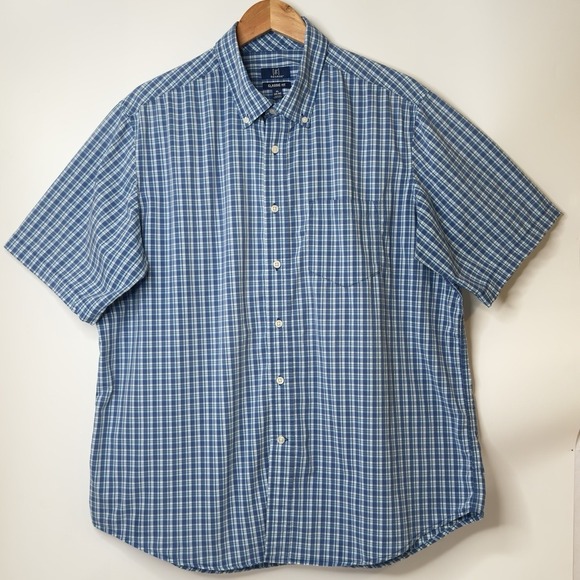 George Mens Shirt  Blue ‎ Plaid Short Sleeve Button Up Single Pocket - Picture 2 of 10